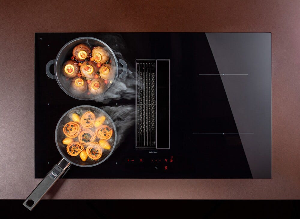 Falmec ZERO EASY COOKING SYSTEM Piano cottura a induzione 84 cm con cappa filtrante integrata da 600 m3/h - vetroceramica nero