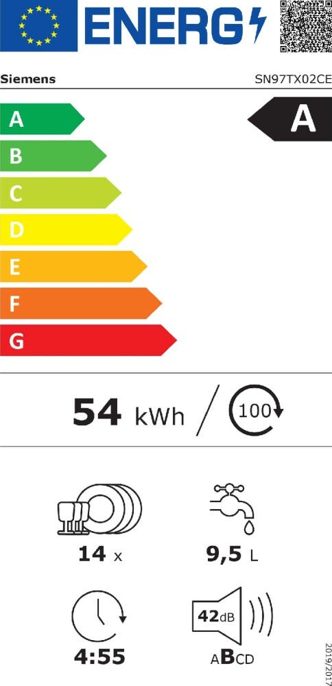 Siemens SN97TX02CE iq700 Lavastoviglie integrata totale cm. 60 - 14 coperti - cerniere sliding
