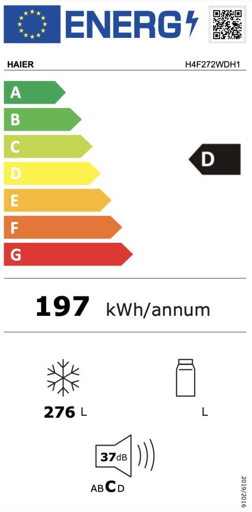 Haier H4F272WDH1 Up 60 Series 5 Congelatore a libera installazione cm. 60 h. 178 - lt. 276 - bianco