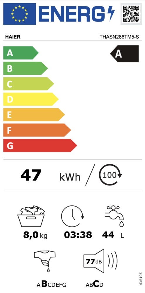 Haier THASN286TM5-S T Serie 7 Lavatrice a carica dall'alto cm. 41 - capacità 8 kg - bianco