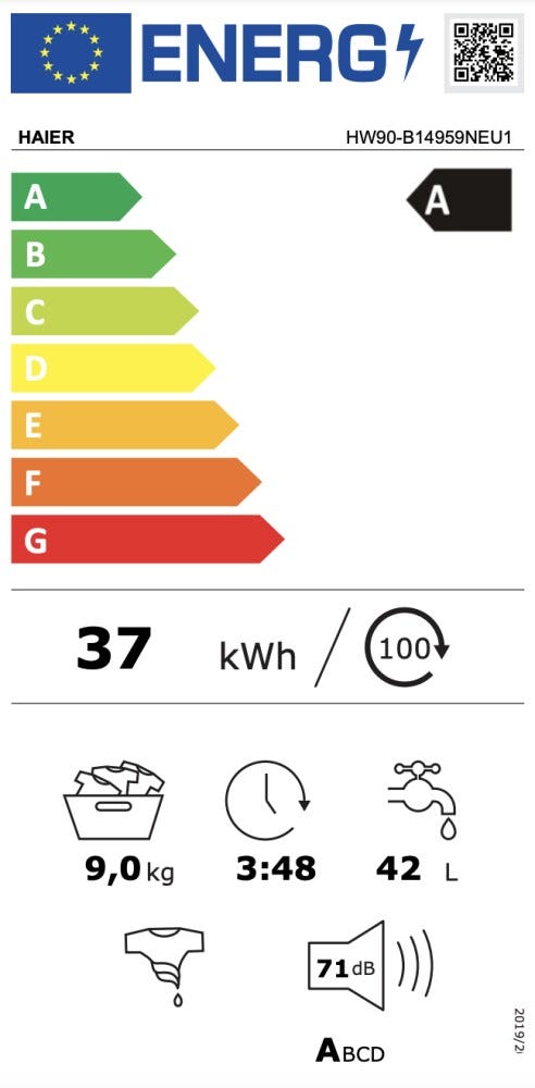 Haier HW90-B14959NEU1 I-Pro Serie 5 Lavatrice cm. 60 - capacità 9 kg - bianco