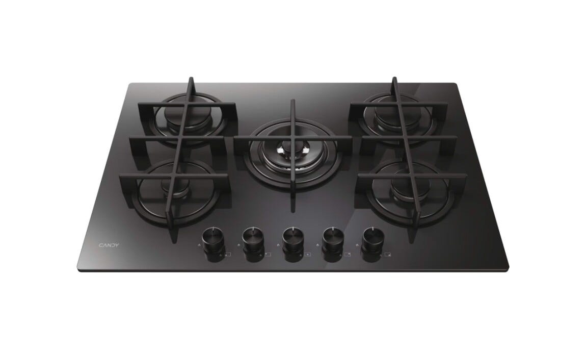 Candy CVG74WTB Moderna Gas on Glass Piano cottura a gas cm. 75 - nero