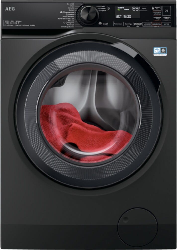 AEG LWR7BLACK Serie 7000 ProSteam® Lavasciuga cm. 60 - lavaggio 10 kg - asciugatura 6 kg - nero