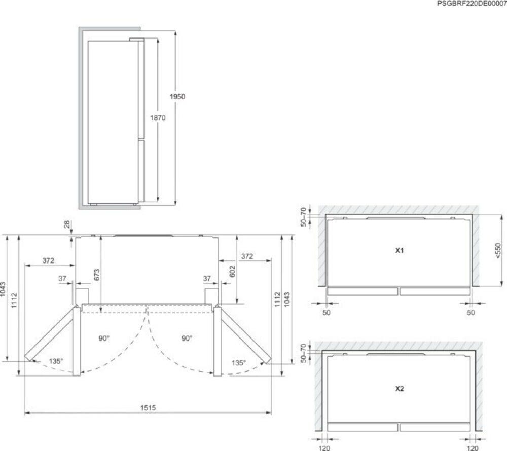 Electrolux ELT9VE52U0 Serie 900 MultiSwitch Frigorifero con congelatore 4 porte cm. 91 h. 190 - lt. 522 - inox