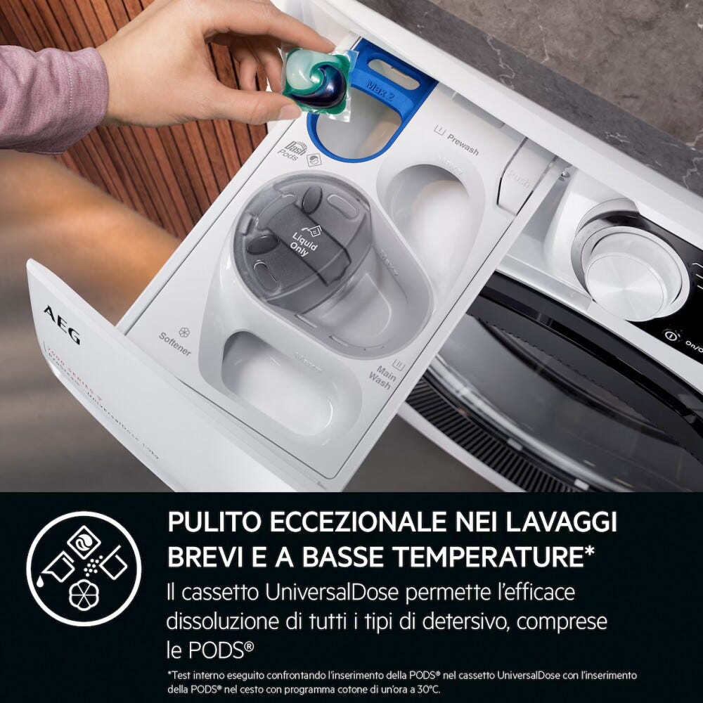 AEG LR8H94GBY Serie 8000 PowerCare UniversalDose Lavatrice cm. 60 - capacità 9 kg - bianco