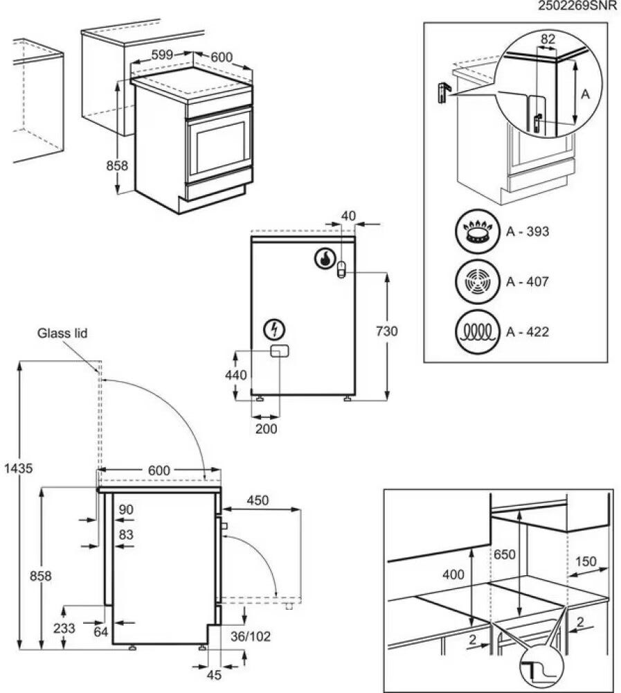 Electrolux LKG604012W Cucina da accosto cm. 60 - 4 fuochi gas + 1 forno a gas - bianco
