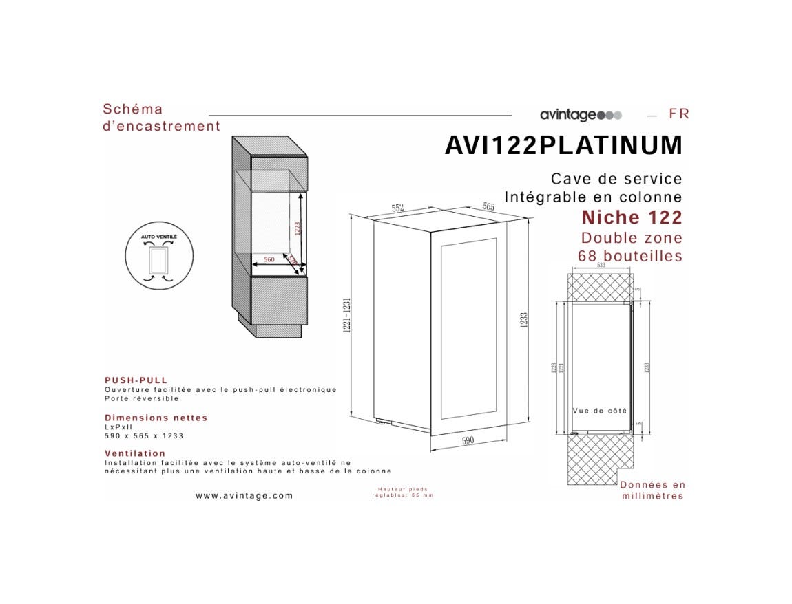 Avintage AVI122PLATINUM PLATINUM Cantina vini da incasso cm. 59 - 68 bottiglie - nero