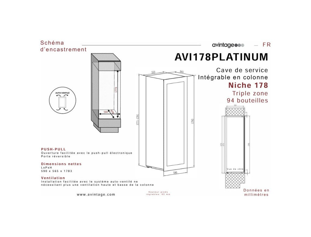 Avintage AVI178PLATINUM PLATINUM Cantina vini da incasso cm. 59 - 94 bottiglie - nero