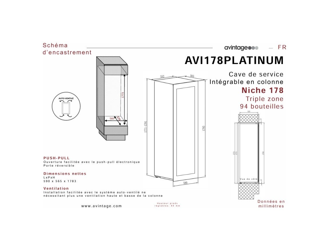 Avintage AVI178PLATINUM PLATINUM Cantina vini da incasso cm. 59 - 94 bottiglie - nero
