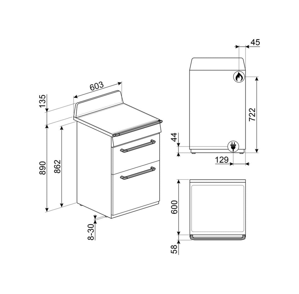 Smeg TR62BL Victoria Cucina da accosto cm. 60x60 - 4 fuochi a gas + 2 forni elettrici - nero lucido