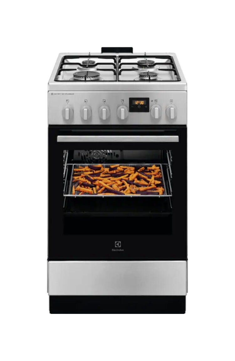Electrolux LKK560228X SteamBake AirFry Cucina da accosto cm. 50 - 4 fuochi gas + 1 forno elettrico - inox