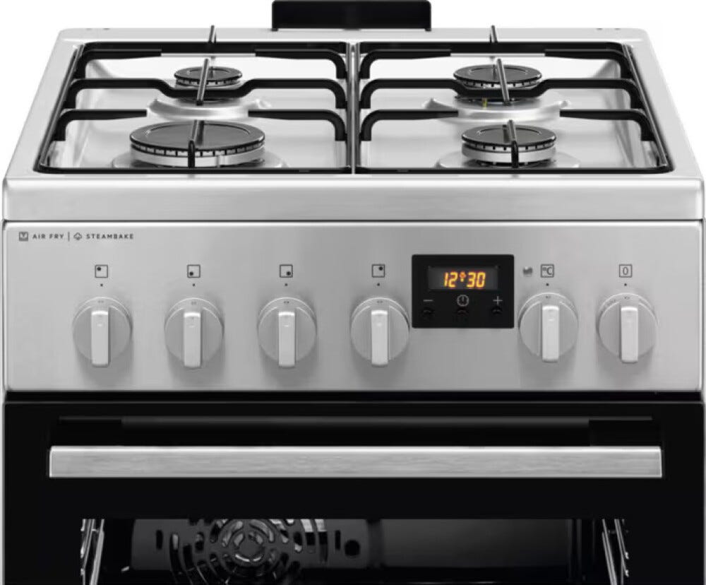 Electrolux LKK560228X SteamBake AirFry Cucina da accosto cm. 50 - 4 fuochi gas + 1 forno elettrico - inox