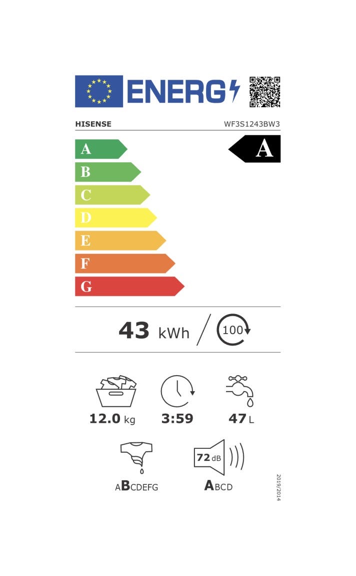 Hisense WF3S1243BW3 Lavatrice cm. 60 - capacità 12 kg - bianco