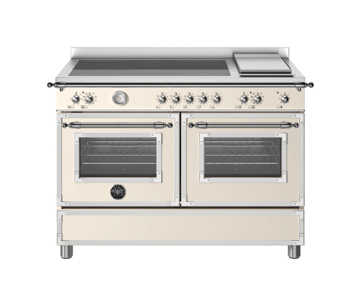 Bertazzoni HER125I2EAVT Heritage Cucina da accosto cm. 120 - 5 zone induzione + 1 piastra elettrica + 2 forni elettrici - scaldavivande - avorio