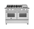 Bertazzoni HER126G2EXT Heritage Cucina da accosto cm. 120 - 6 fuochi gas + 1 piastra elettrica + 2 forni elettrici - scaldavivande - inox