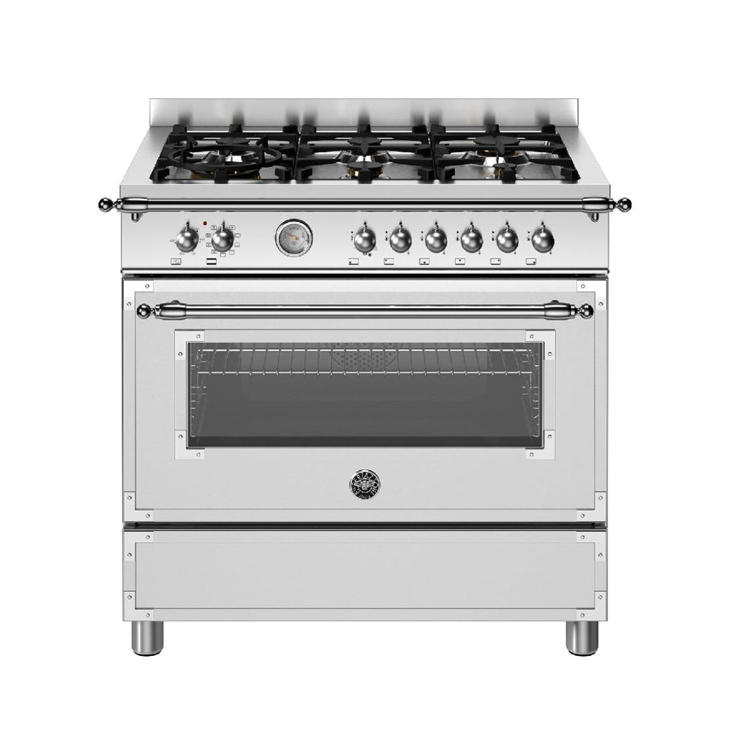 Bertazzoni HER96L1EXT Heritage Cucina da accosto cm. 90 - 6 fuochi gas + 1 forno elettrico - scaldavivande - inox