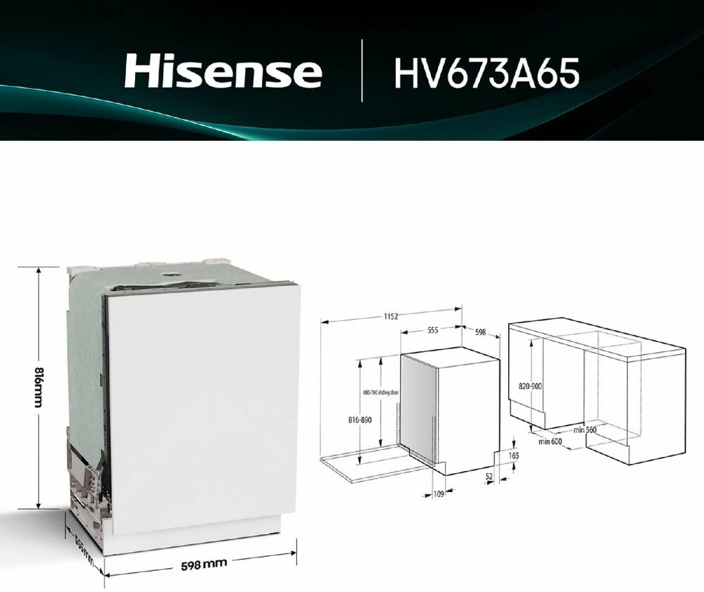 Hisense HV673A65 Lavastoviglie integrata totale cm. 60 - 16 coperti