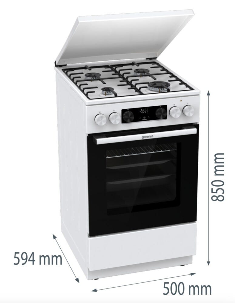Gorenje GK5C63WH Cucina da accosto cm. 50 - 4 zone a gas + 1 forno elettrico - bianco
