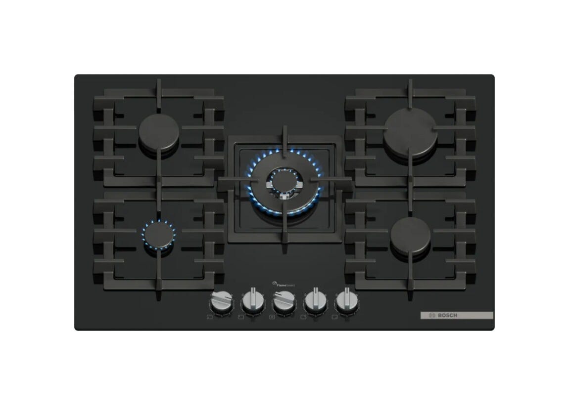 Bosch PPQ7A6I40 6 Piano cottura a gas cm. 75 - vetro temperato nero