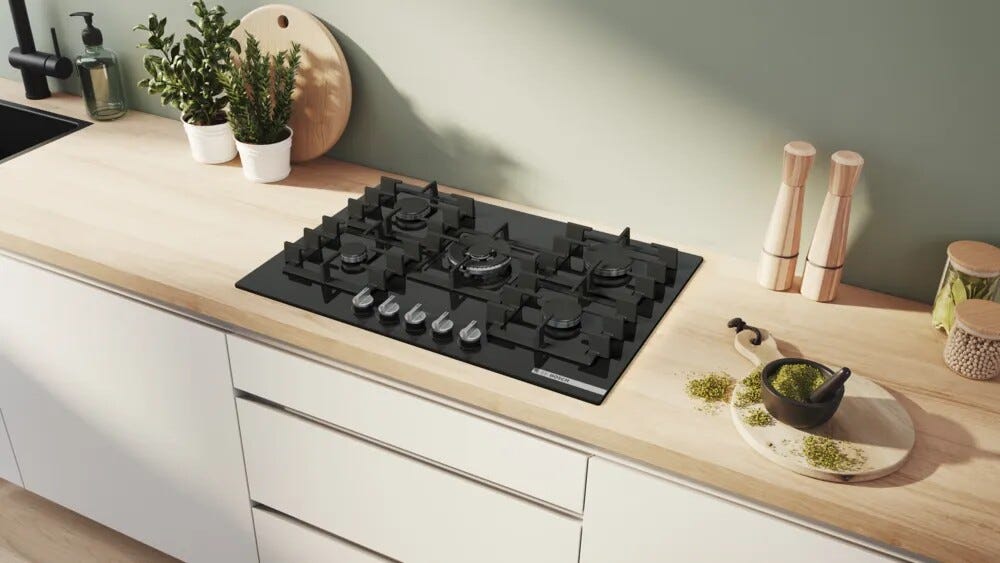 Bosch PPQ7A6I40 6 Piano cottura a gas cm. 75 - vetro temperato nero