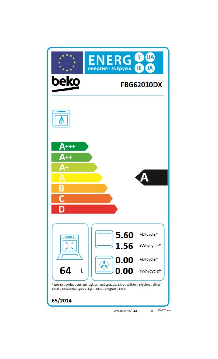 Beko FBG62010DX Cucina da accosto cm. 60 - 4 fuochi gas + 1 forno elettrico - inox