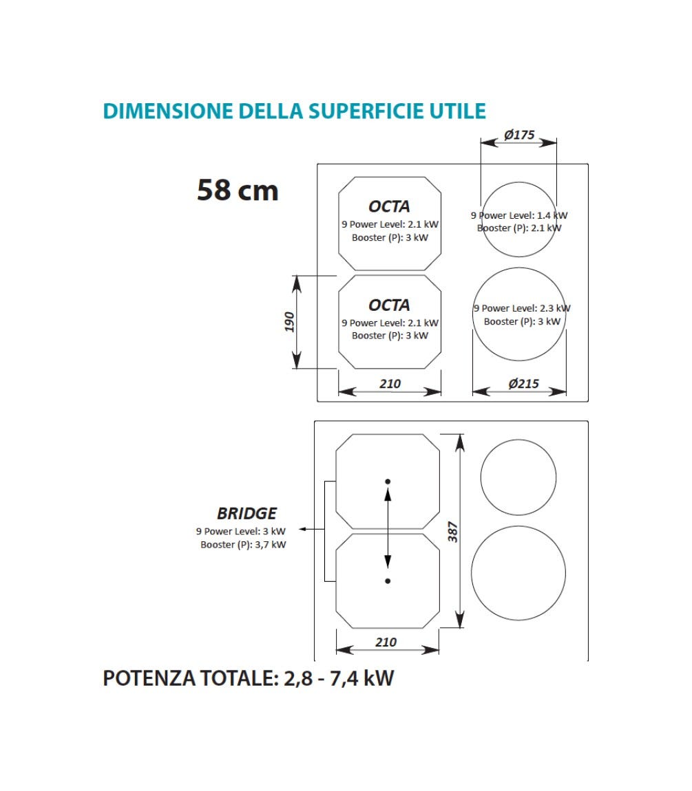 Falmec Induzione 58 cm COOKING SYSTEM Piano cottura a induzione cm 58 - vetroceramica nero lucido