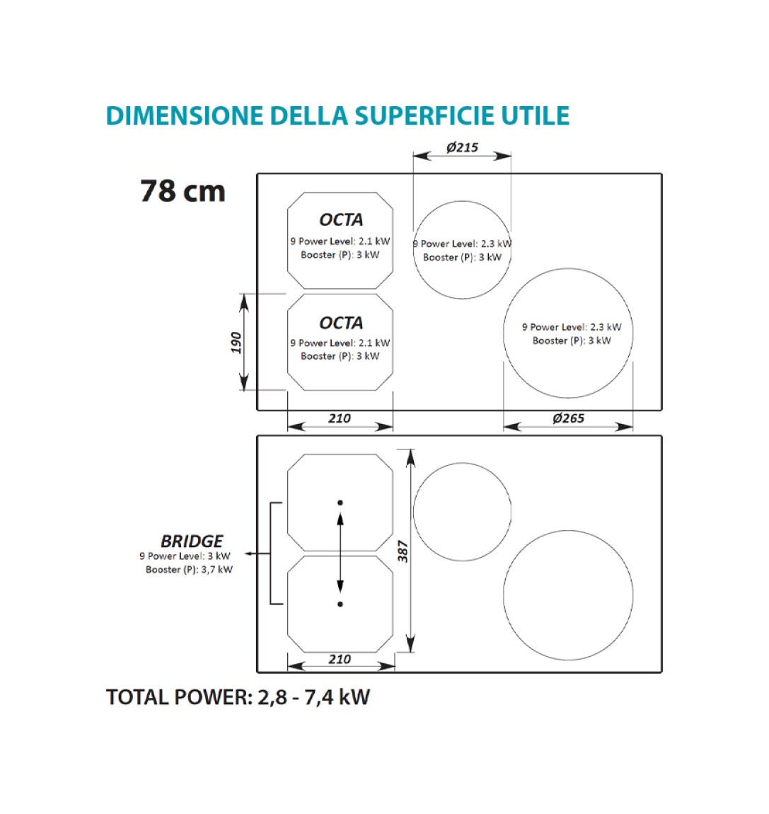 Falmec Induzione 78 cm COOKING SYSTEM Piano cottura a induzione cm 78 - vetroceramica nero lucido
