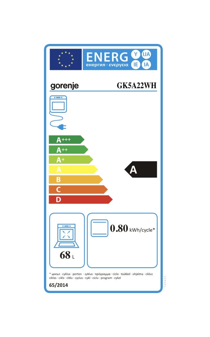 Gorenje GK5A22WH G400 Cucina da accosto cm. 50 - 4 zone a gas + 1 forno elettrico - bianco