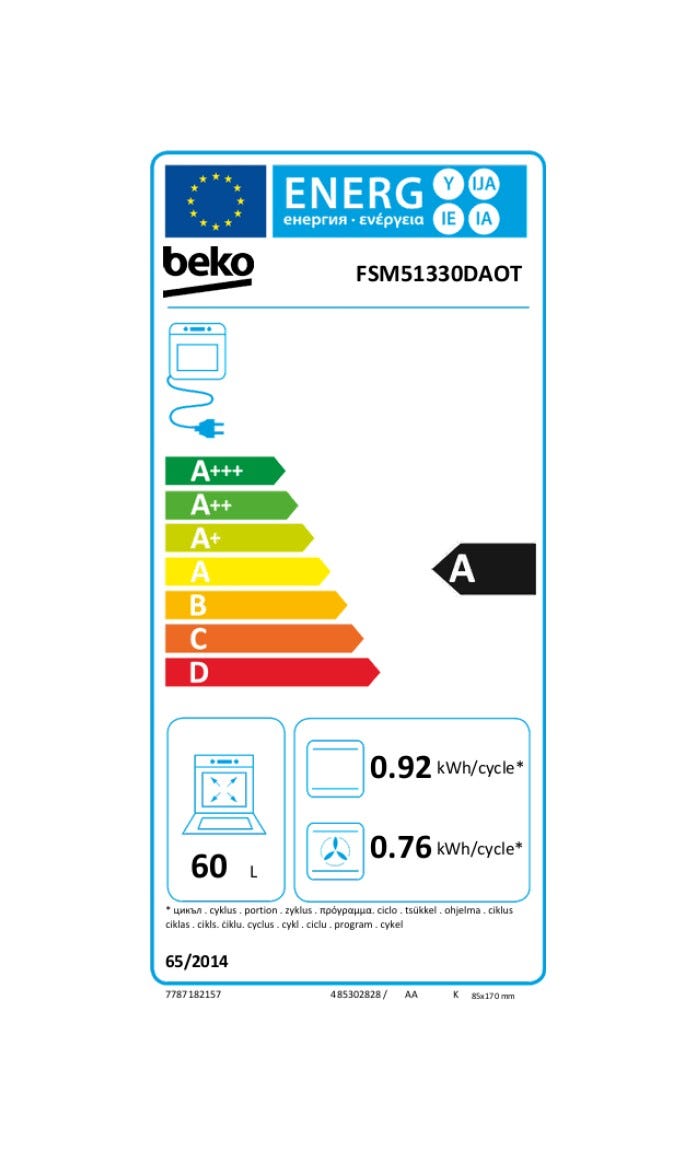 Beko FSM51330DAOT Cucina da accosto cm. 50 - 4 fuochi gas + 1 forno elettrico - antracite