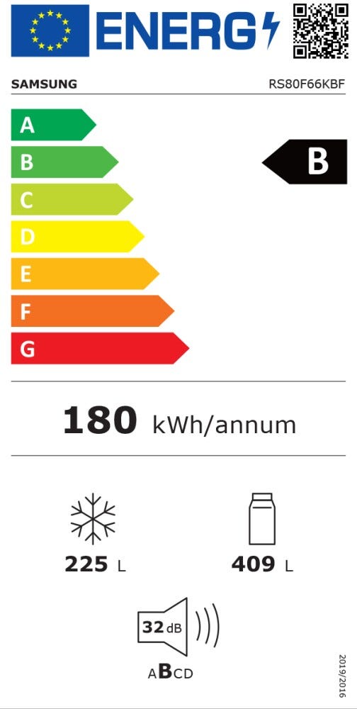 Samsung RS80F66KBFEF Frigorifero con congelatore side by side cm. 91 h. 178 - lt. 634 - black