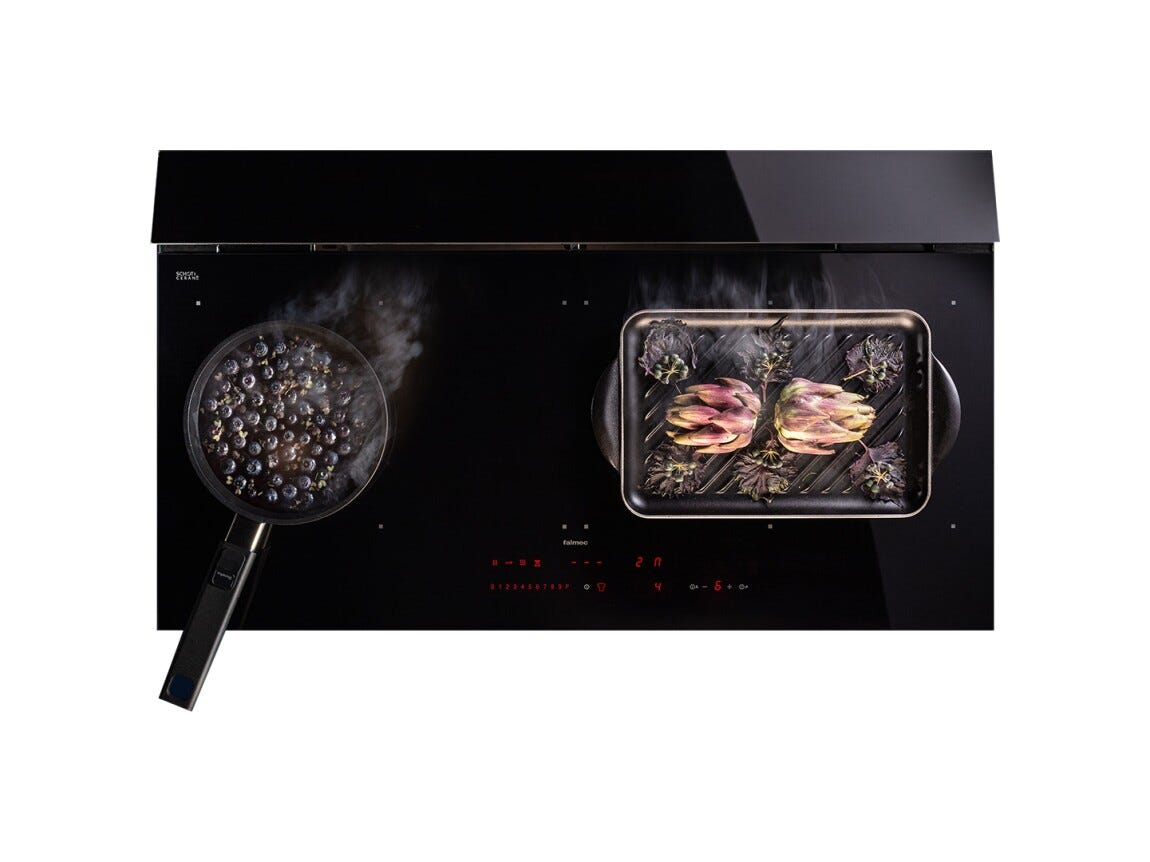 Falmec BRERA 90 COOKING SYSTEM Piano cottura a induzione cm 90 in vetroceramica nero lucido con cappa integrata da 800 m3/h
