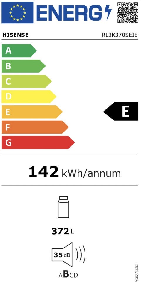 Hisense RL3K370SEIE Frigorifero a libera installazione cm. 60 h. 186 - lt. 312 - inox