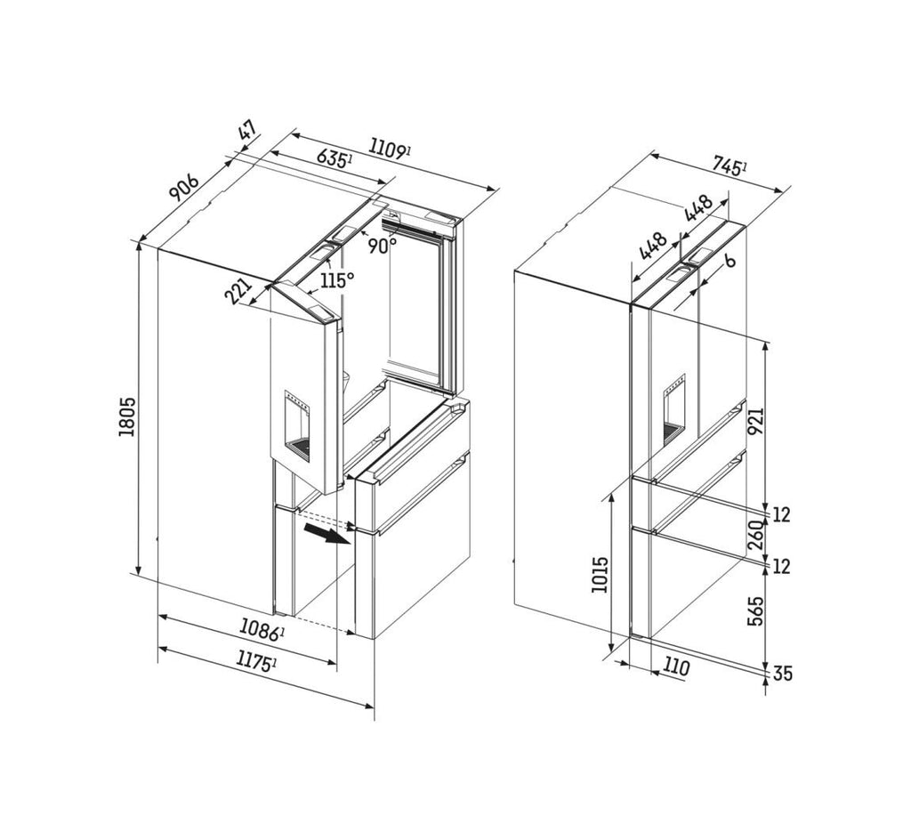 Liebherr MBsddi9528 Plus Frigorifero con congelatore a libera installazione french door cm. 91 h. 181 - lt. 538 - argento
