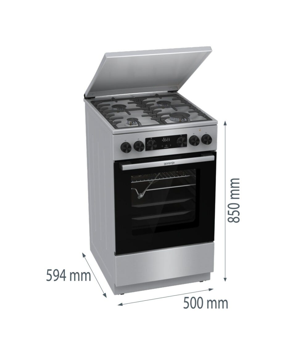 Gorenje GKS5C71XF Cucina da accosto cm. 50 - 4 zone a gas + 1 forno elettrico - inox