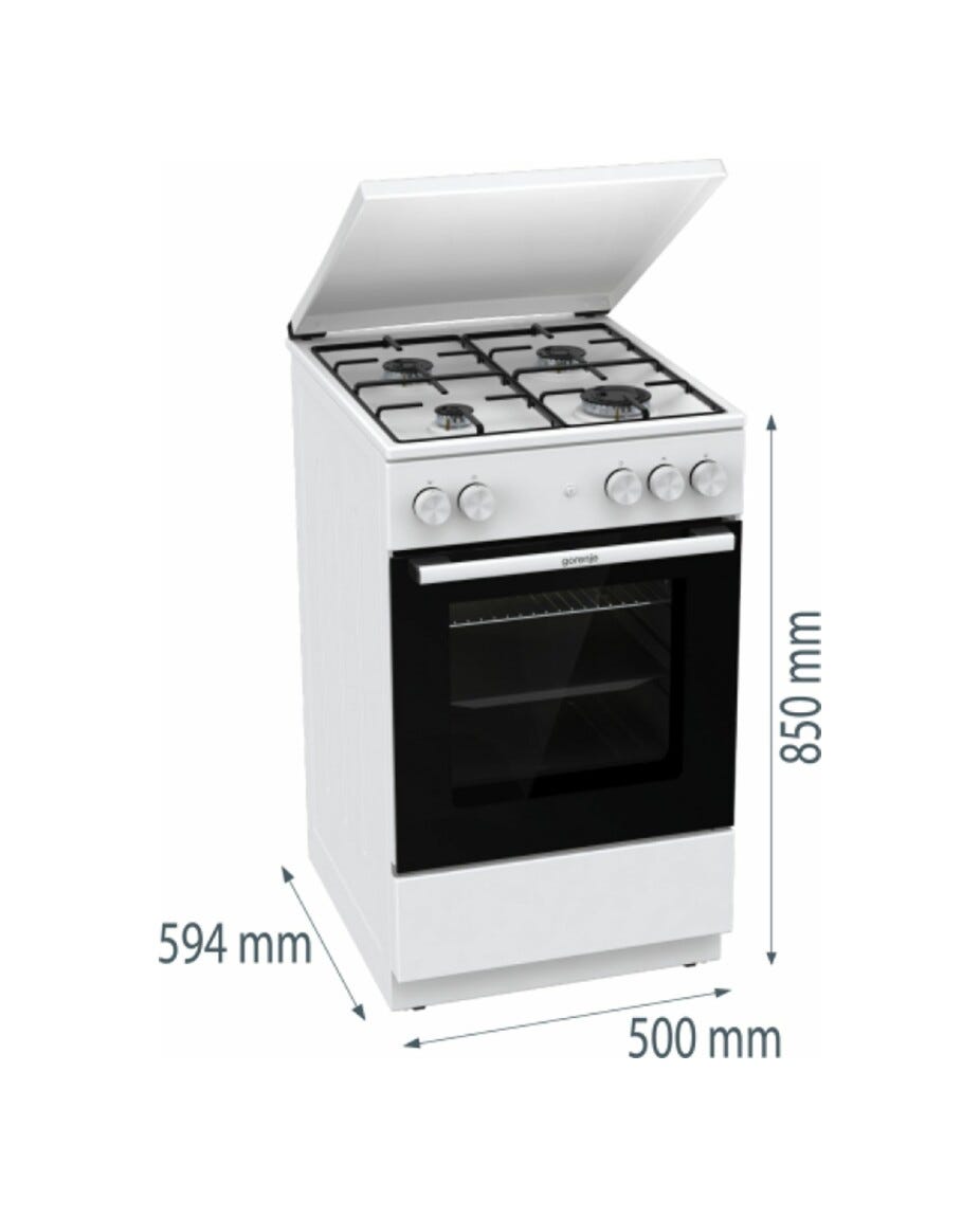Gorenje GG5A14WJ Cucina da accosto cm. 50 - 4 zone a gas + 1 forno a gas - bianco