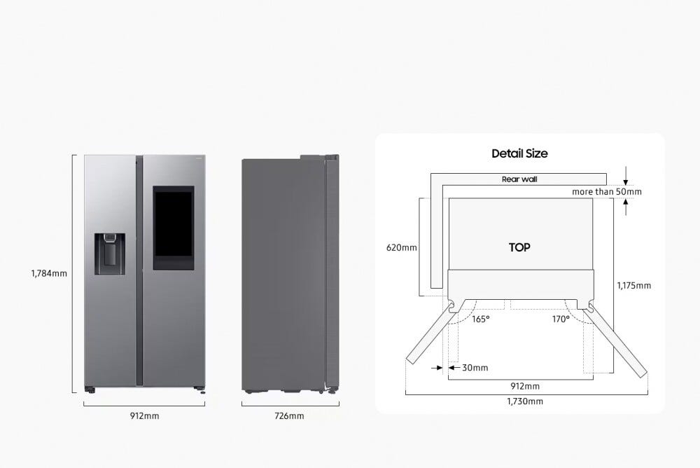 Samsung RS90F66BEFEF Family Hub Frigorifero con congelatore side by side cm. 91 h. 178 - lt. 614 - antracite