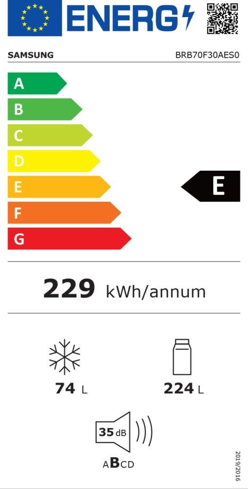 Samsung BRB70F30AES0EO Frigorifero con congelatore da incasso cm. 54 h. 193 - lt. 298