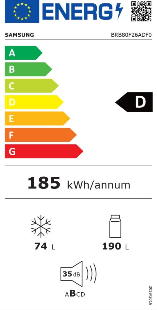 Samsung BRB80F26ADF0EO Frigorifero con congelatore da incasso cm. 54 h. 178 - lt. 264