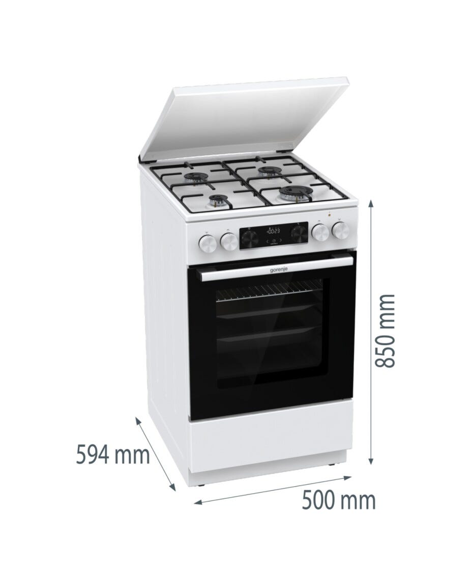 Gorenje GK5C42WJ G600 Cucina da accosto cm. 50 - 4 zone a gas + 1 forno elettrico - bianco