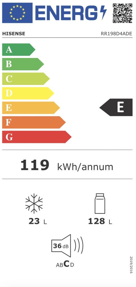 Hisense RR198D4ADE Frigorifero con congelatore a libera installazione - cm. 52 h. 108 - lt. 151 - grigio