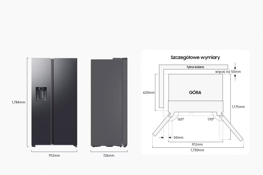Samsung RS70F65KEFEO Frigorifero con congelatore side by side cm. 91 h. 178 - lt. 640 - acciaio grafite