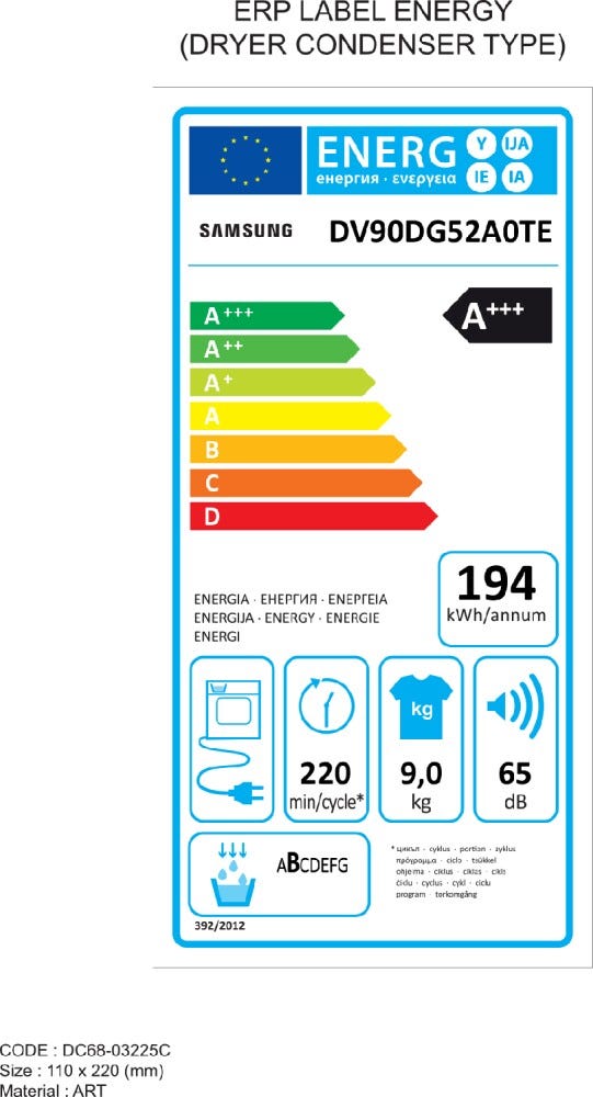 Samsung DV90DG52A0TEET Crystal EcoDry™ Asciugatrice cm. 60 - capacità 9 kg - bianco