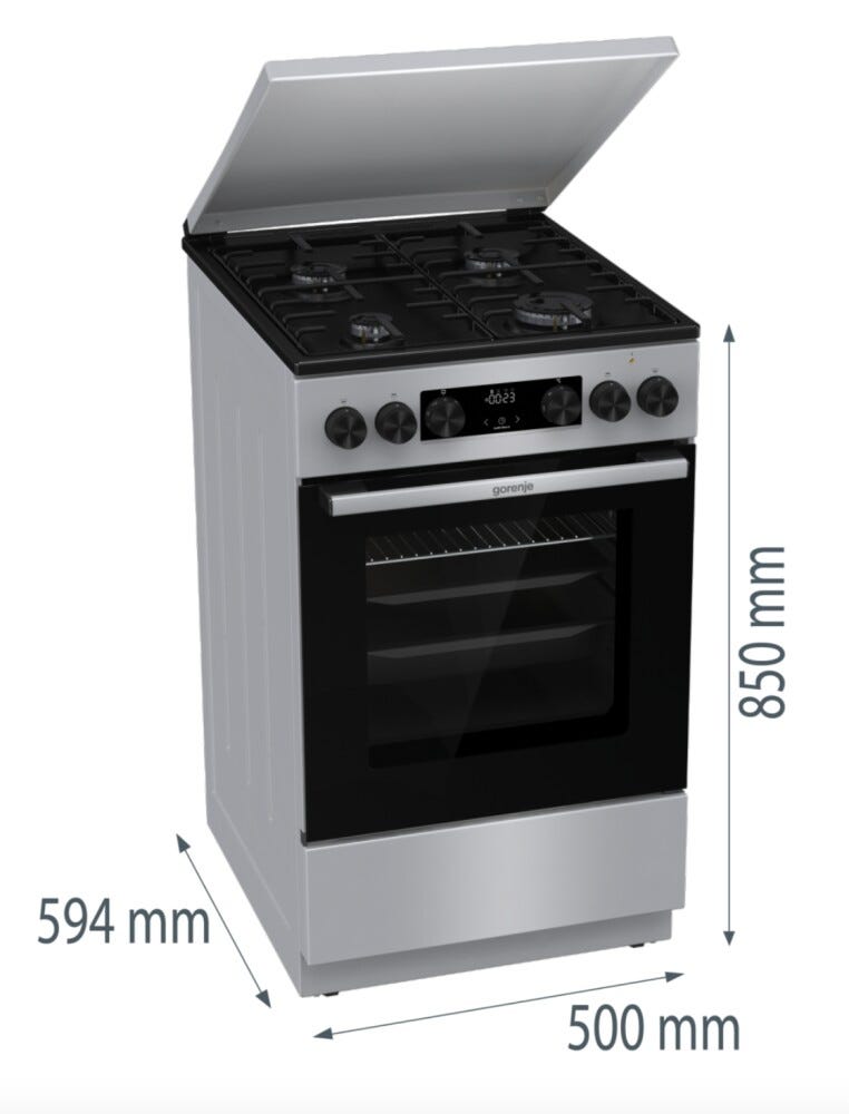 Gorenje GK5C42SH G600 Cucina da accosto cm. 50 - 4 zone a gas + 1 forno elettrico - grigio