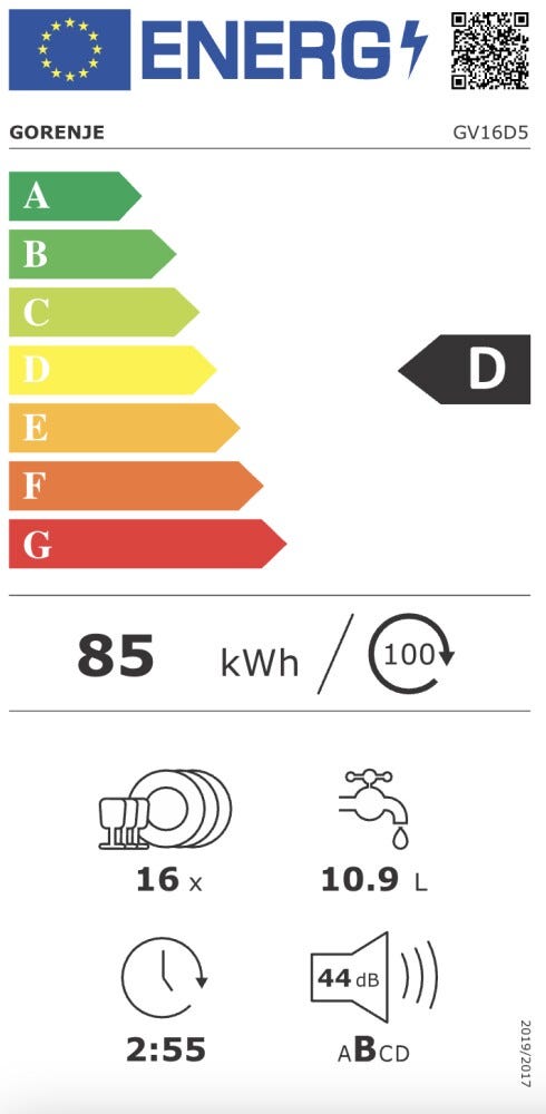 Gorenje GV16D5 G400 Lavastoviglie integrata totale cm. 60 - 16 coperti