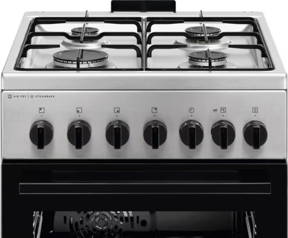 Electrolux LKK560010X Cucina da accosto cm. 50 - 4 fuochi gas + 1 forno elettrico - inox