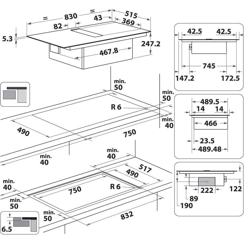 Whirlpool WVHF83BB Piano cottura ad induzione con cappa aspirante integrata cm. 83 - vetroceramica nero