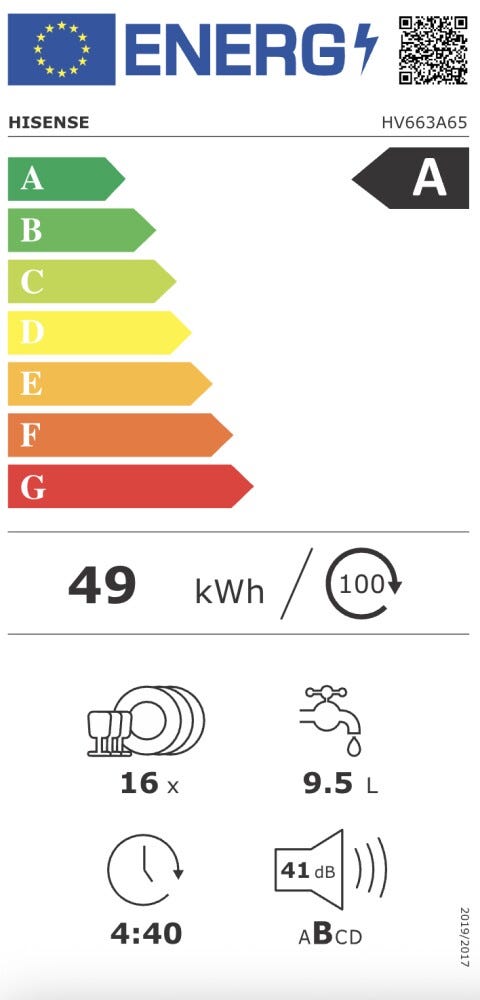 Hisense HV663A65 Lavastoviglie integrata totale cm. 60 - 16 coperti
