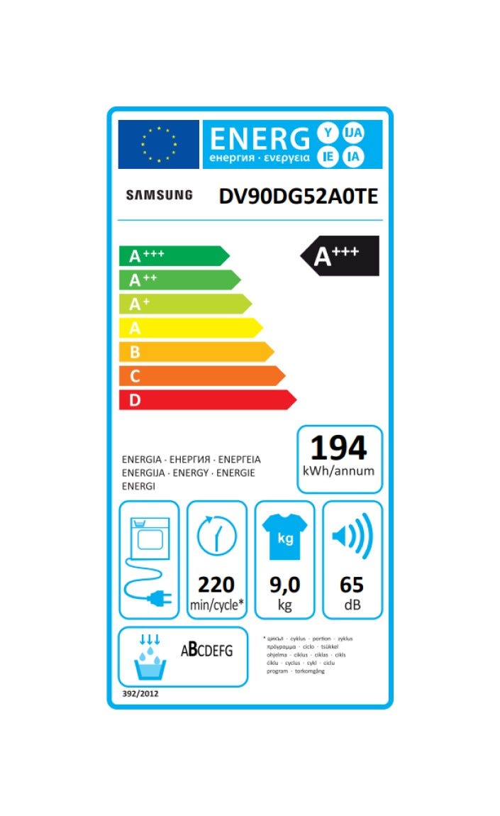 Samsung DV90DG52A0 Asciugatrice cm. 60 - capacità 9 kg - bianco