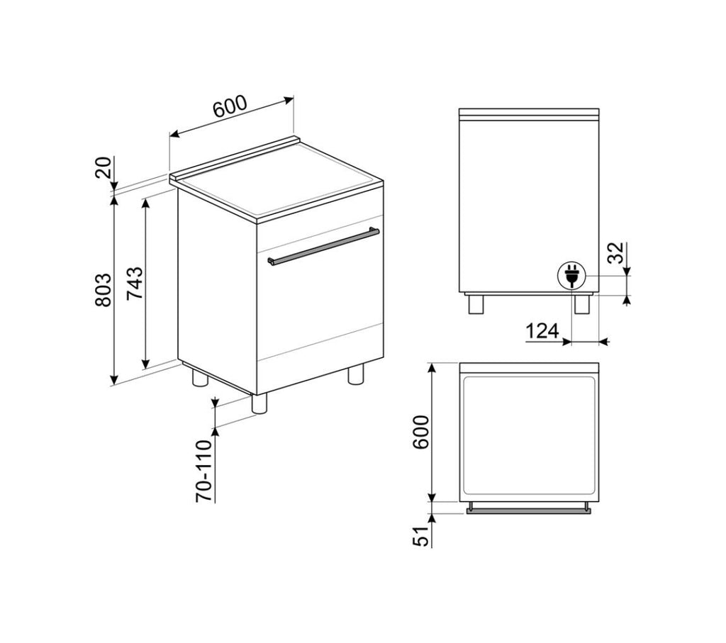 Smeg C6IPMBM2 Classica Cucina da accosto cm. 60x60 - 4 zone induzione + forno elettrico pirolitico - nero