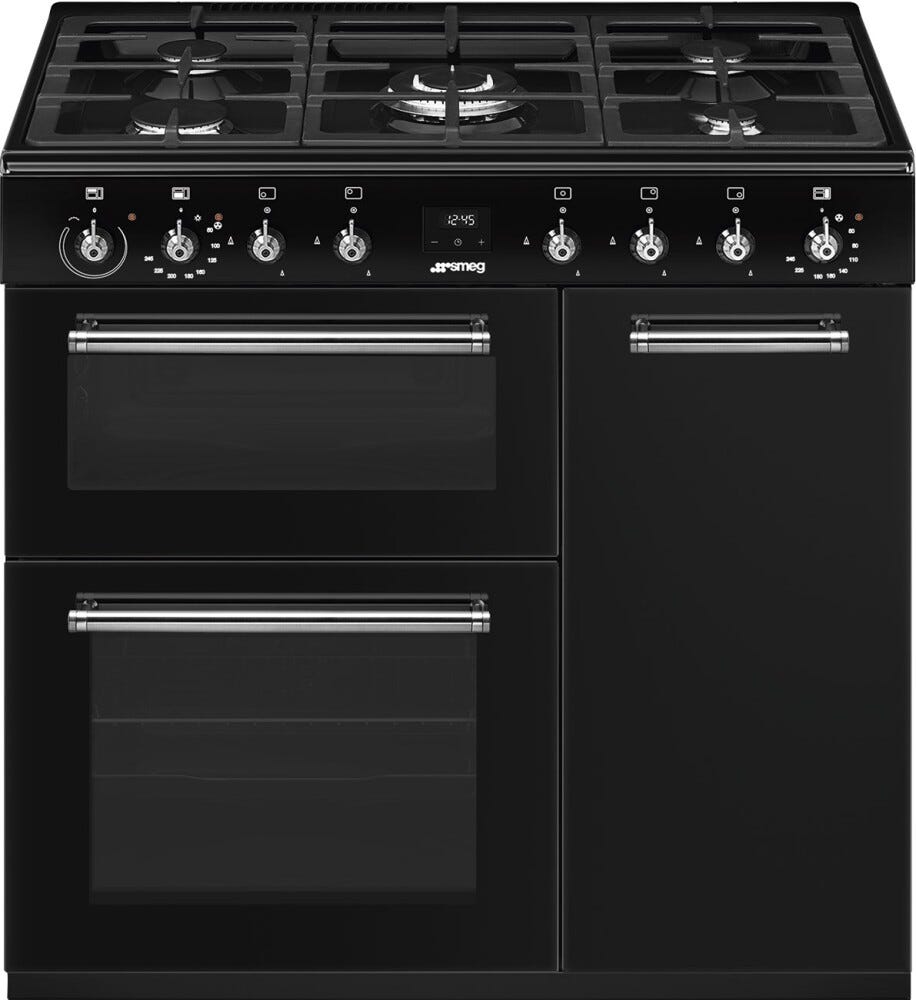 Smeg CX93GMBL Classica Cucina da accosto cm. 90x60 - 5 fuochi a gas + 3 forni elettrici - nero lucido